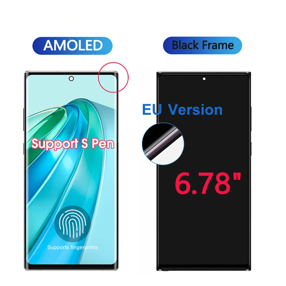 6.8“ Super AMOLED For Samsung Galaxy S23 Ultra S918 LCD Display Touch Screen Digitizer Assembly Support fingerprint and S-Pen
