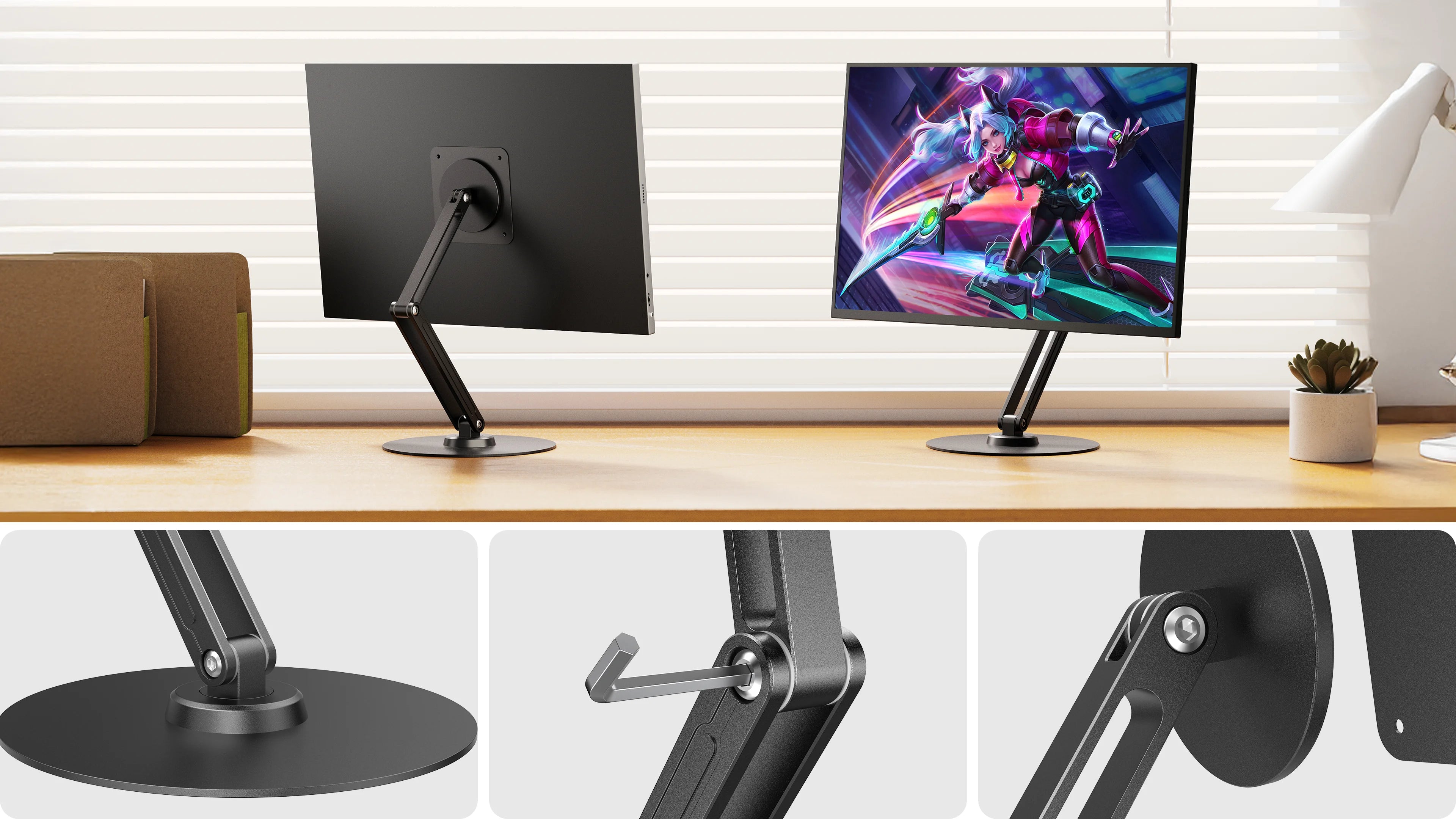 UPERFECT Adjustable Magnetic Stand Holder for 10-19 Inch Portable Monitor Tablet Aluminum Foldable Arm Swivel Desk Stand Mount