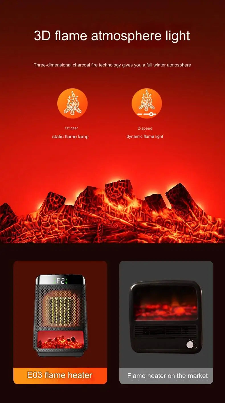 Portable Electric Heater Portable Desktop 1000W PTC Heating Fan Warm Air Blower for Household Office Mini Space Heater