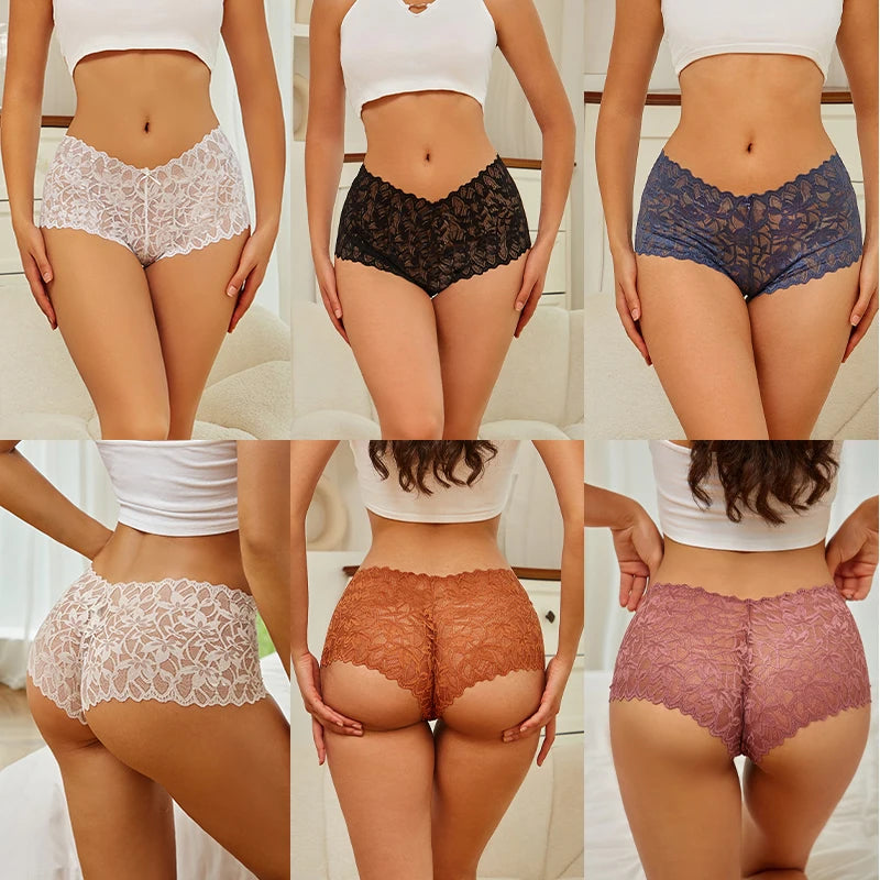 FINETOO 2Pcs Lace Four Shorts Women Low-Rise Panties Floral Underwear S-XL Girls Sexy Panties Ladies Lace Underpants Lingerie Secondary image