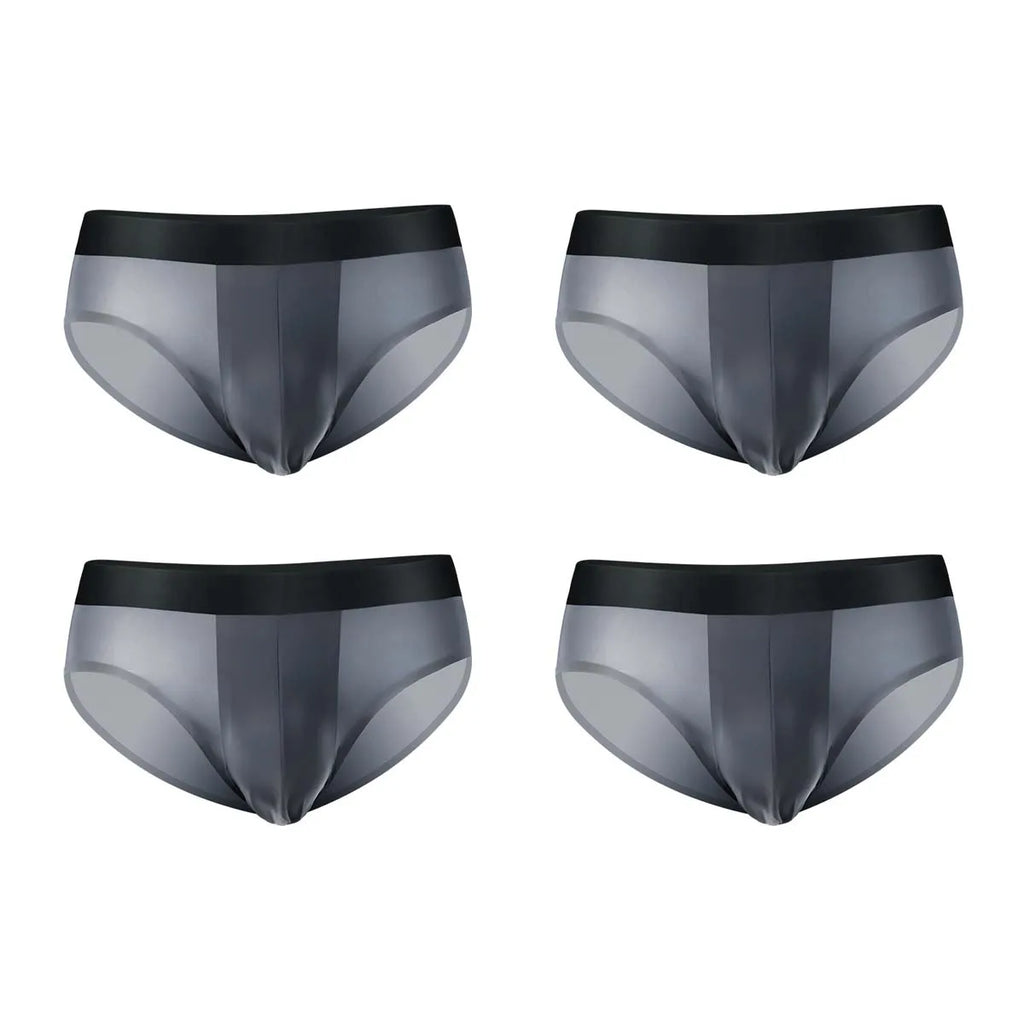 4pcs LORIEN CREST ice silk Men's underwear seamless ultra-thin double-layer crotch breathable men's briefs mid-waist sexy&light