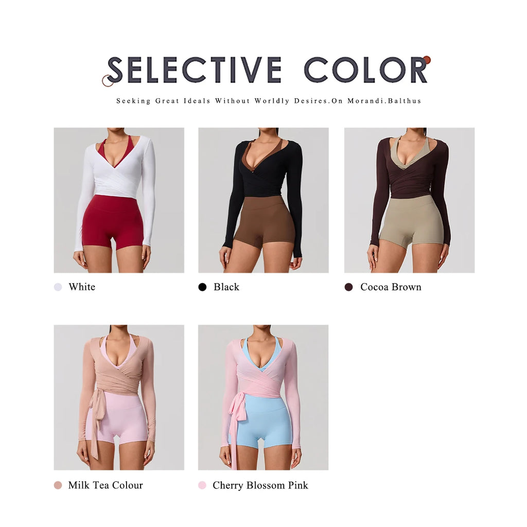 New Summer Women's Yoga Long Sleeve One Piece Strap Yoga Clothing Female Training Premium Ballet Wrap TopsWoman Gym Sports Top