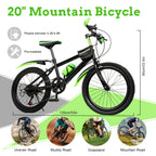 20"  7 Speeds Mountain Bike Kids Bicycle Dual-Disc Brakes Unisex Children's Bicycle Height Adjustable MTB Boys Girls Riding Bike