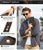 Family Passport Wallet with AirTag Slot for Travel Genuine Leather Credit Card Boarding Pass Holder Pen Cover Money Clutch Bag