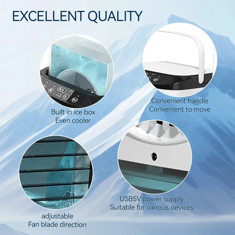 Compact Air Conditioner Fan Mini Evaporative Cooler with Ice Box & Large Water Tank USB Personal Cooler for Bedroom