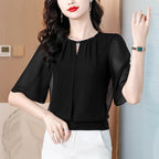 Summer Clothing Half Sleeve Chiffon Blouse 2025 New Fashion Loose Women Tops Solid Color Casual Pullovers Shirt