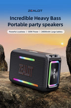 zealot-S95 Portable Bluetooth Speaker Waterproof 120W High Power RGB Colorful Light Wireless Subwoofer 360 Stereo Surround TWS