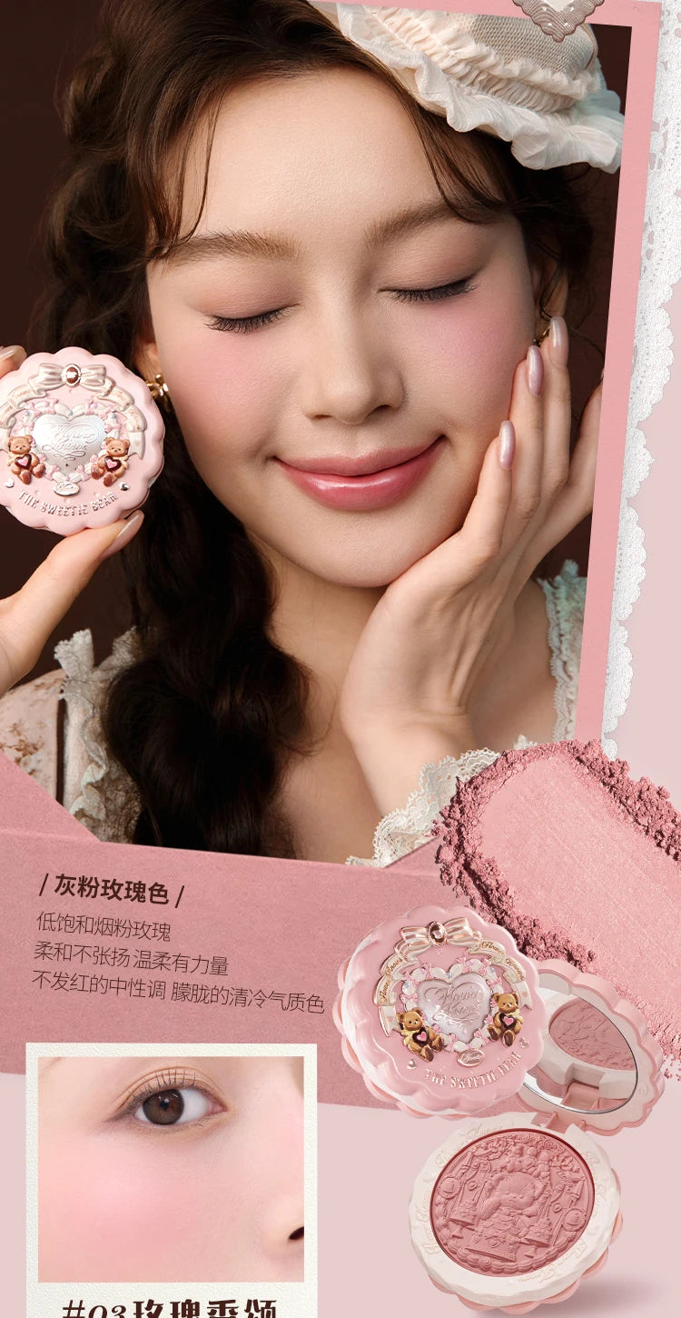 Flower Knows The Sweetie Bear Collection Satin embossed blush Lasting Matte Puffing Natural Brightening Facial Cosmetics 5g