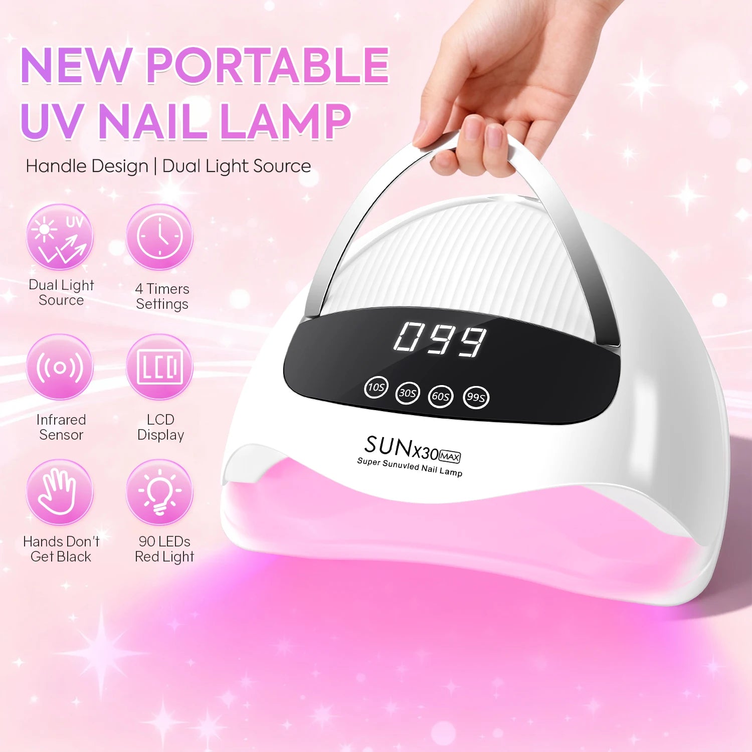 DianaBeauty UV Nail Lamp Portable Nail Dryer with Touch Screen Professional Manicure Lamp with Smart Sensor and Handle Nail Tool