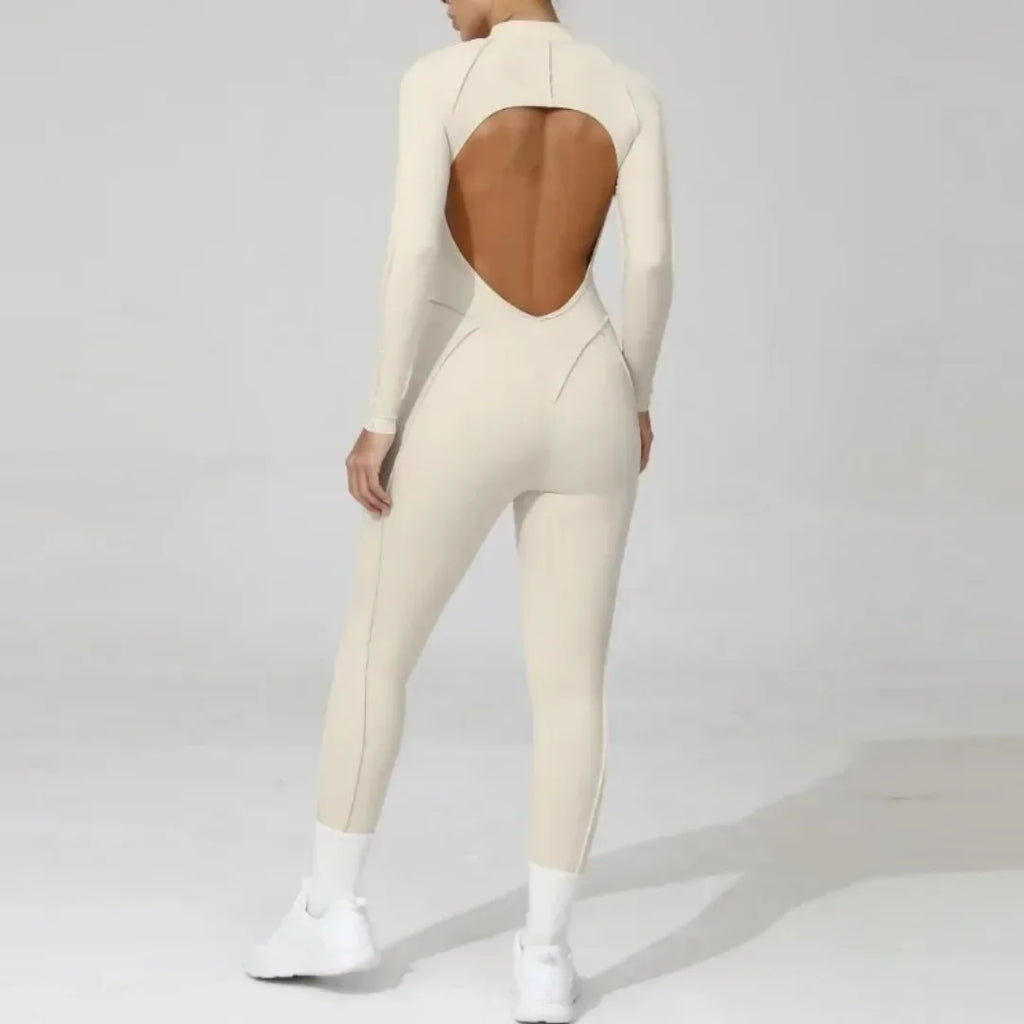 Women's Yoga Jumpsuit Hip Lift Sports Fitness Removable Padding Backless Zipper Leggings One-Piece Running Workout Gym Jumpsuit