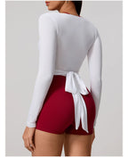 New Summer Women's Yoga Long Sleeve One Piece Strap Yoga Clothing Female Training Premium Ballet Wrap TopsWoman Gym Sports Top