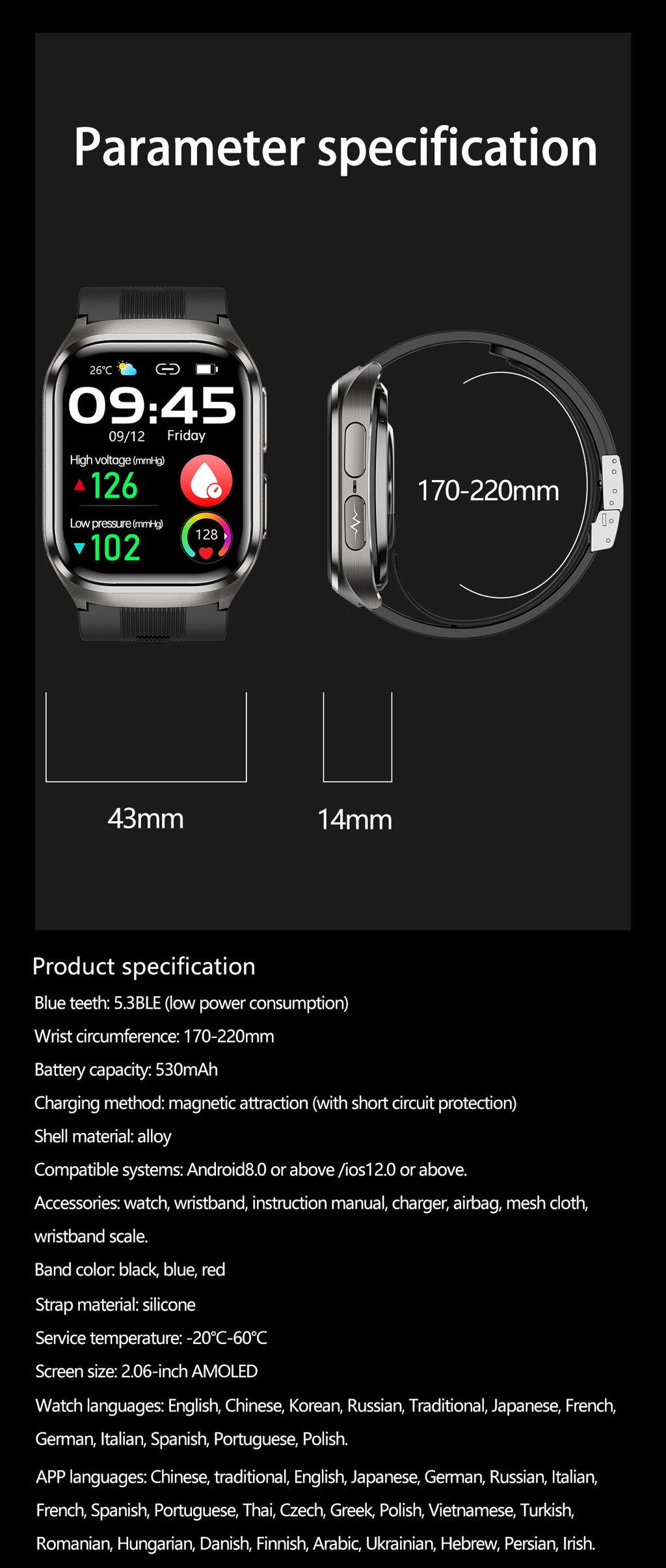 2026New Health Watch Blood Pressure Accurate Measure Smart Watches Men Uric Acid Blood Lipids waterproof Airbag Smartwatch Women