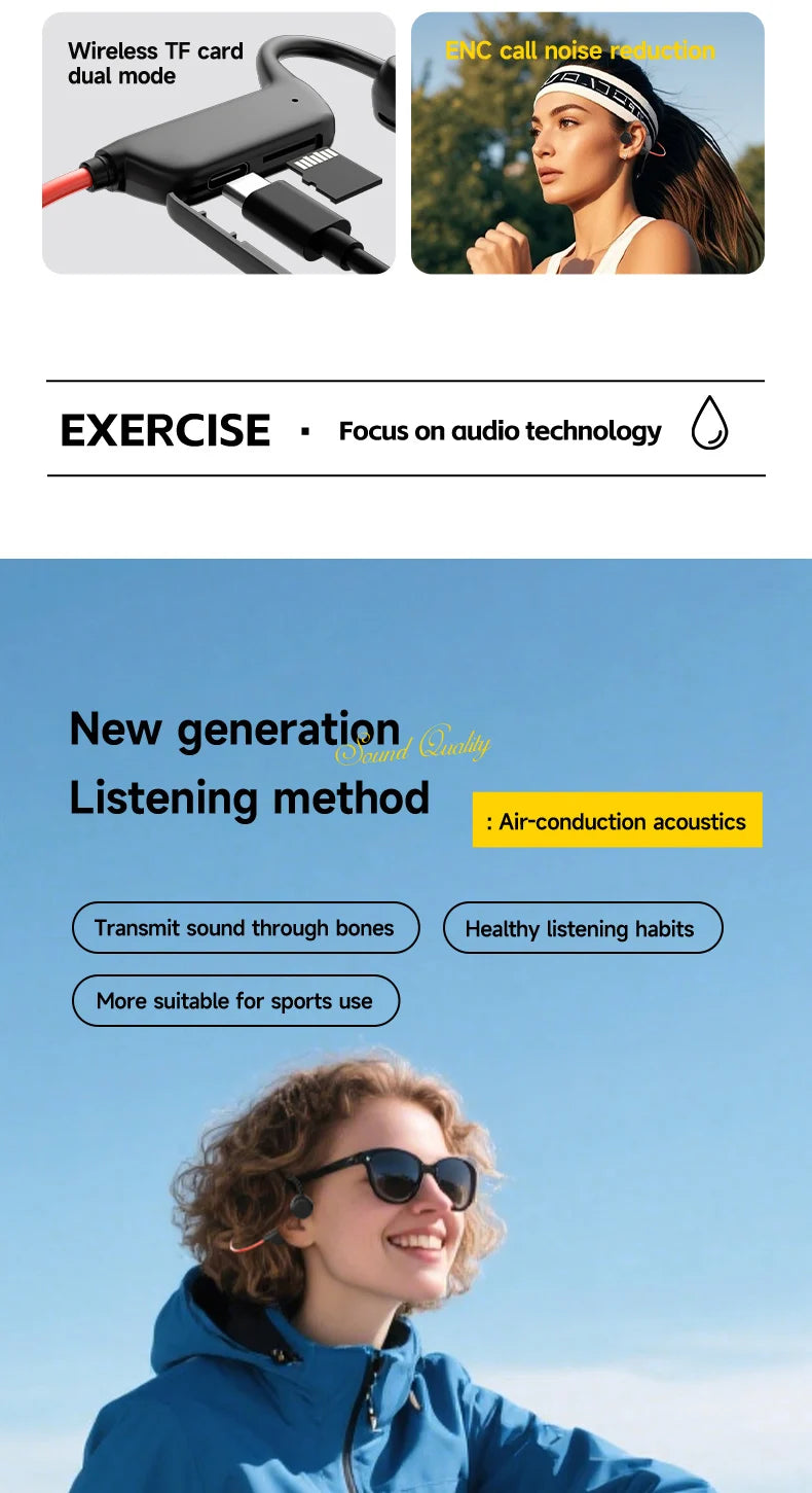 OnePlus Bone Conduction Headset Sport Headphone IPX8 Waterproof Bluetooth 5.4 Wireless Earphone Hands-free With Mic for Exercise