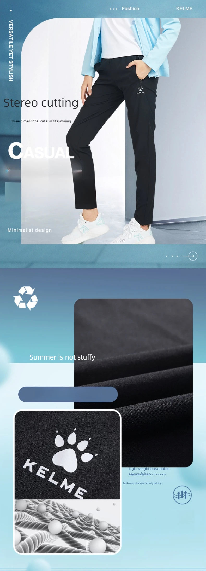 KELME sports pants women thin section summer straight thin casual black running fitness pants