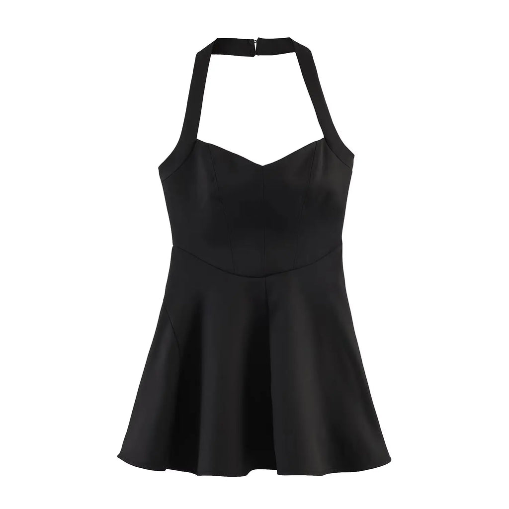 HH Summer Elegant Halter Neck Pleated Solid Elegant Short Dress For Woman Sexy Backless Sleeveless Party Mini Dress Mujer