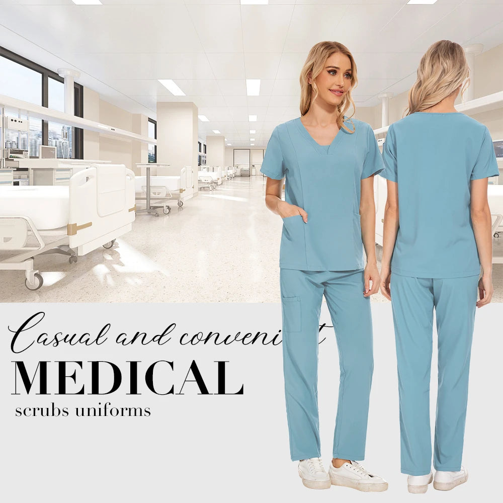 Niaahinn Scrubs Uniforms Sets Wholesale Medical Scrub Stretch Suit Healthcare Nursing Uniform Unisex Surgical Uniforms Woman Men