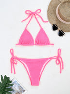 Summer wrinkled fabric special fabric wave strip sexy bikini women fluorescent strap split swimsuit women