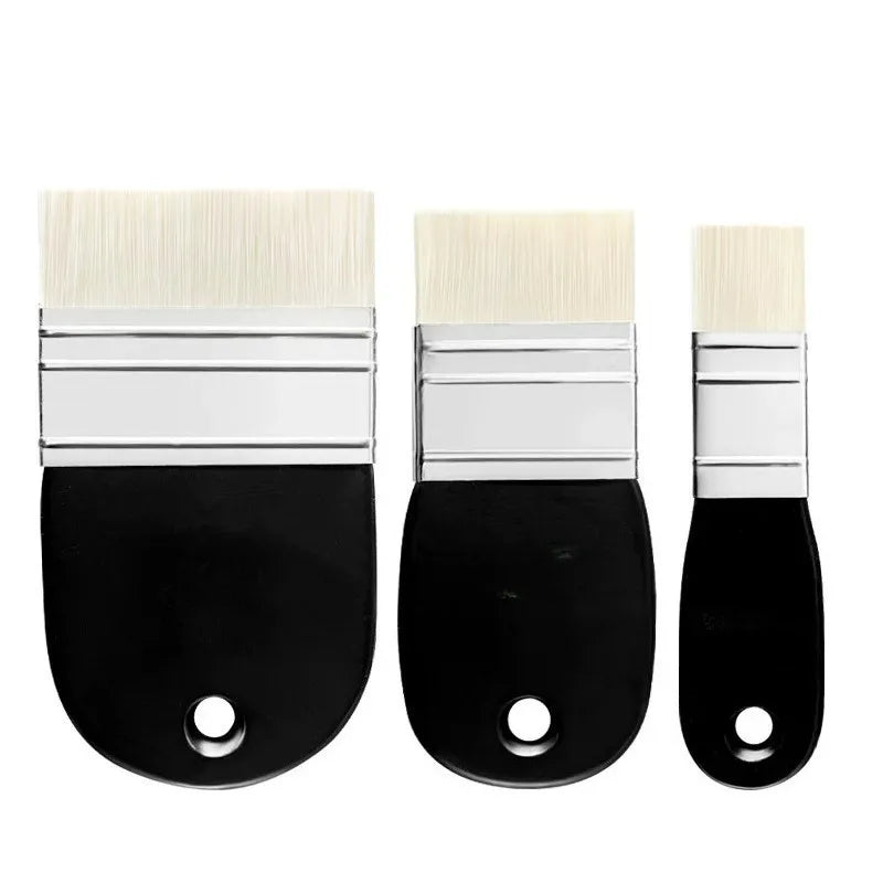 3 Pcs Oil Painting Nylon Pen Set Gouache Acrylic Small/Medium/Large Sizes Flat Head Brush Wood Handle Painting Tools for Fine