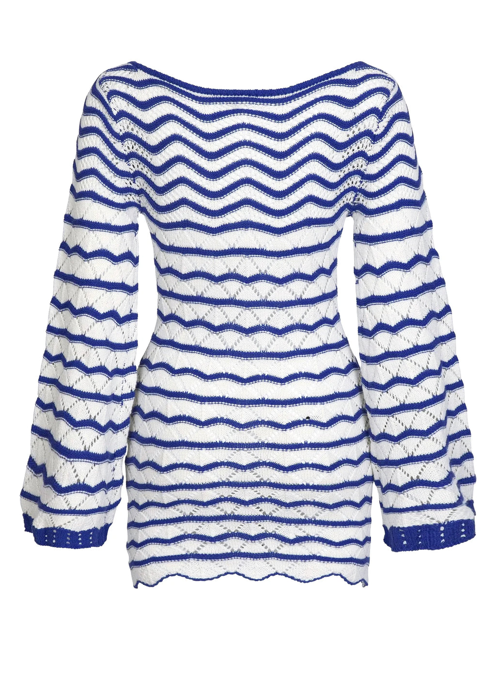 Sexy Boho Striped Chic V-neck Cut Out Bell Sleeve Knit Beach Mini Dress 2026 Summer Women Seaside Holiday Swimsuit Cover Up K123