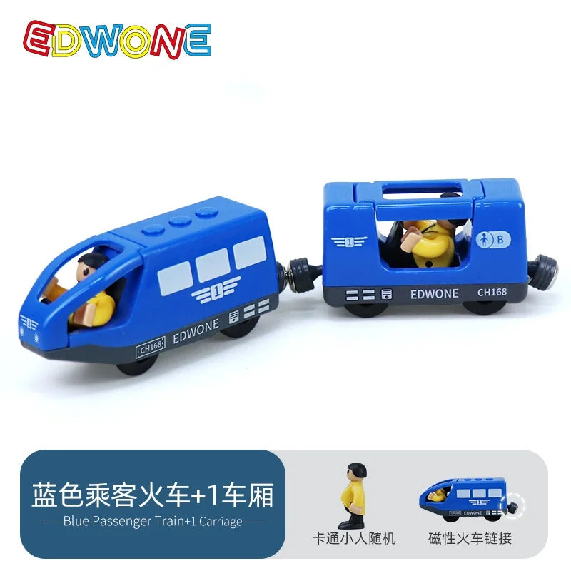 wooden Electric car set Magnetic Electric Train with Little Doll Diecast Slot Toy set Compatible Railway Wood Track Rail Train