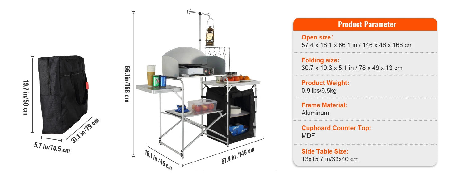 SucceBuy Camping Outdoor Kitchen Table Cabinet Foldable Folding Cooking Storage Rack Aluminum Alloy Bracket for BBQ Picnic