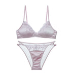 French Style Lingerie Set for Women, Thin Non-Wired Triangle Cup Bra, Lace & Embroidery Design