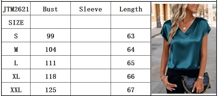 New  Summer Women Fashion Blouses Casual Solid Elegant Ladies V-Neck Short Sleeve Shirts Trendy Simple Loose Woman Satin Top