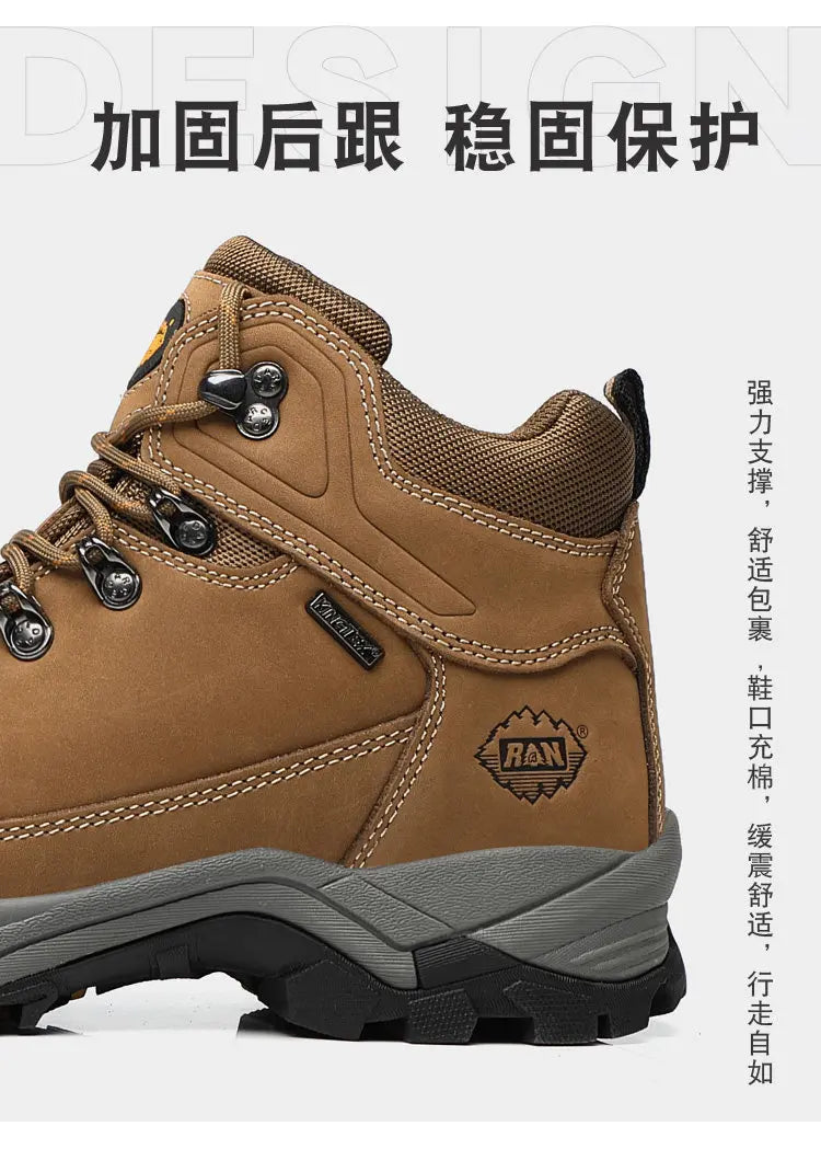 RAN Cow Leather Hiking Boots Men For men Outdoor Sport Walking Sneakers trekking Snow Shoes women Climbing Mountain Hunting boot