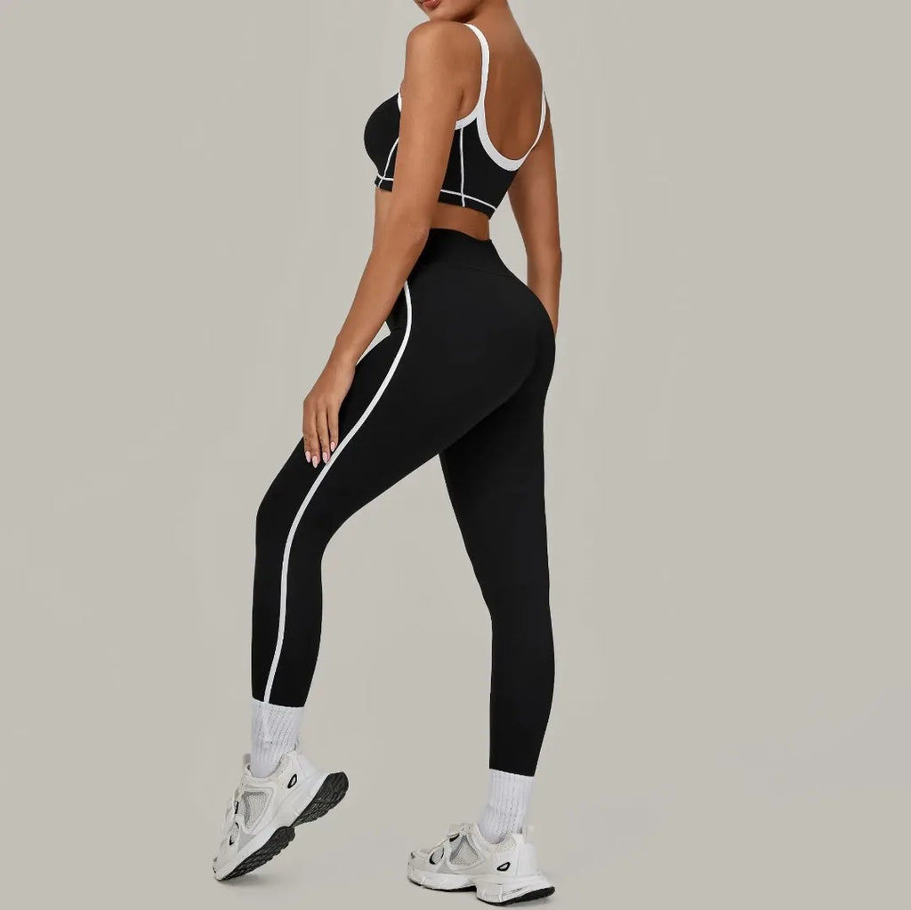 2PCS Women's Yoga Set High Waist Peach Hip Removable Padding Sports Bra Pants Fitness Suit Running Workout Gym Leggings Yoga Set