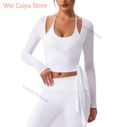 Yoga Sport Shirt Blouses Pilates Crop Top Fitness Women's Long Sleeve T-shirt Tees Sweatshirt Sportswear Woman Gym Yoga Clothes