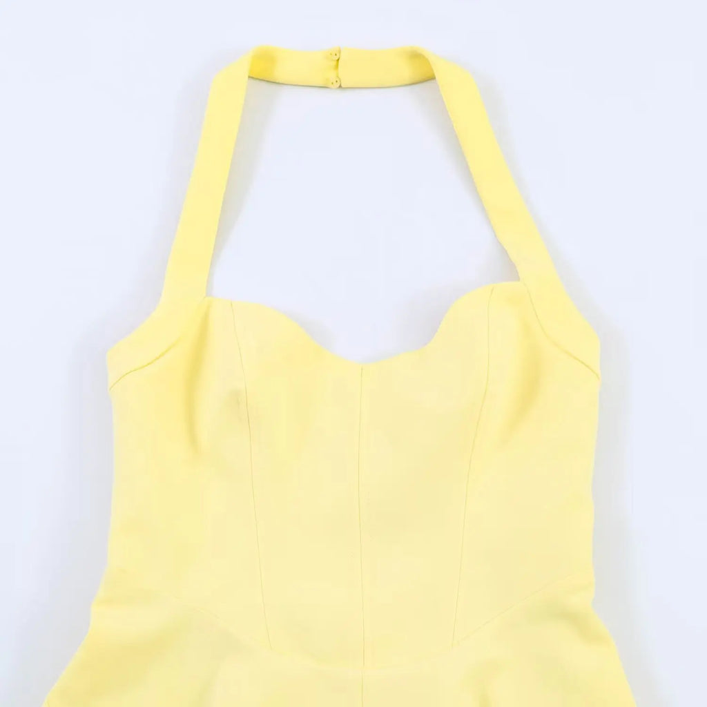 HH Summer Elegant Halter Neck Pleated Solid Elegant Short Dress For Woman Sexy Backless Sleeveless Party Mini Dress Mujer
