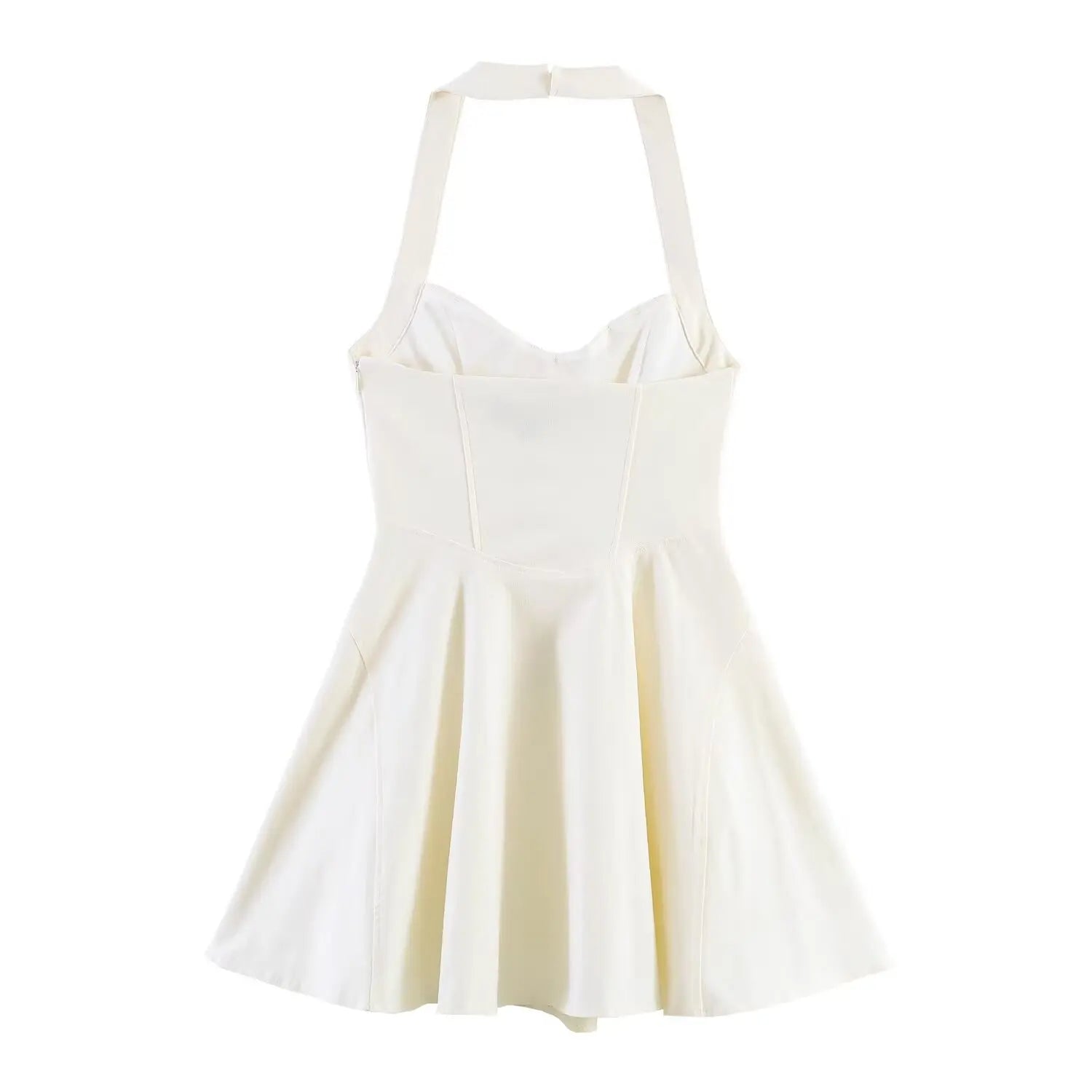 HH Summer Elegant Halter Neck Pleated Solid Elegant Short Dress For Woman Sexy Backless Sleeveless Party Mini Dress Mujer