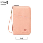 Multi-Functional RFID Blocking Passport Bag Travel Document Holder with Long Zipper Ticket Storage Wallet for Multiple Passports