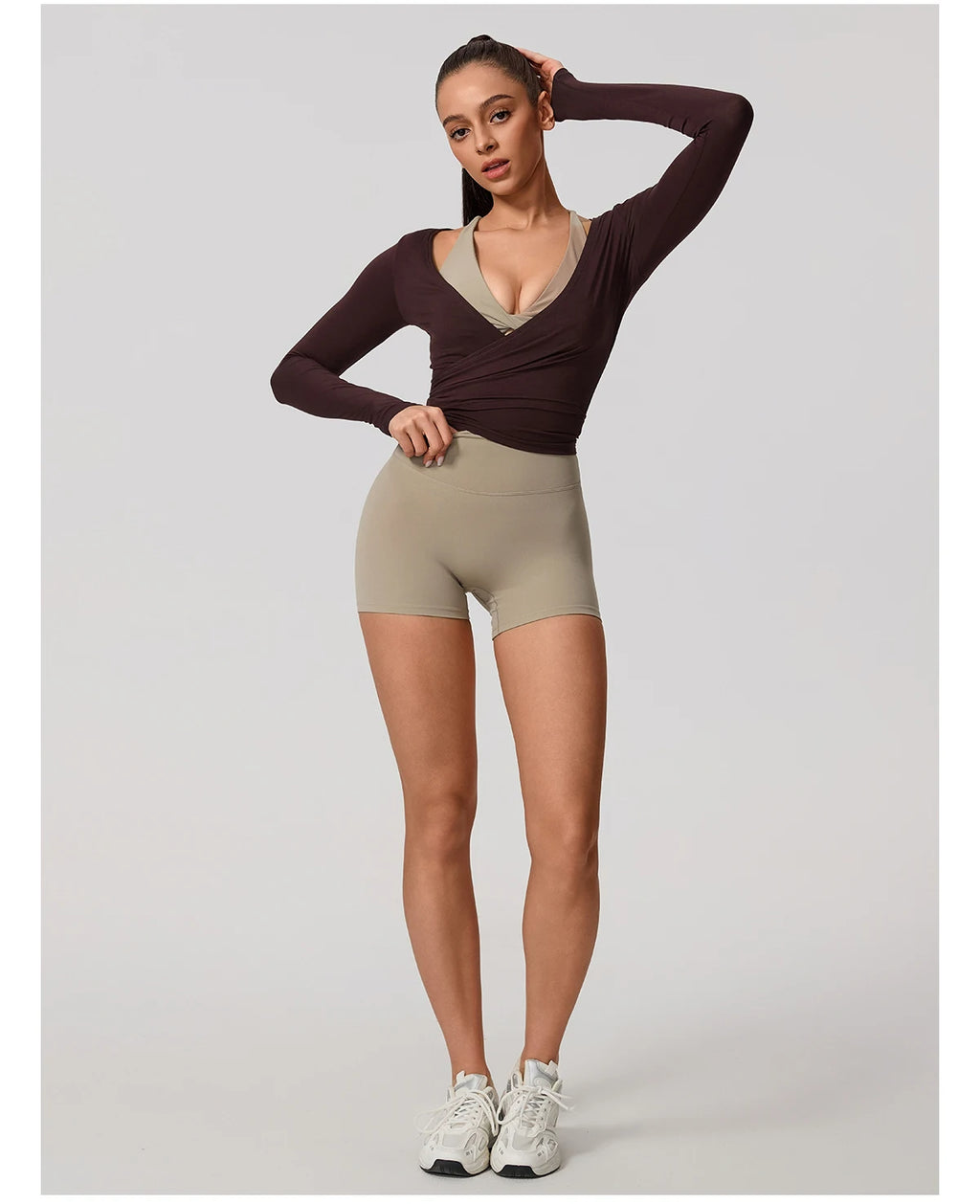 New Summer Women's Yoga Long Sleeve One Piece Strap Yoga Clothing Female Training Premium Ballet Wrap TopsWoman Gym Sports Top