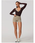 New Summer Women's Yoga Long Sleeve One Piece Strap Yoga Clothing Female Training Premium Ballet Wrap TopsWoman Gym Sports Top