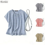 Women Summer Plaid Checked Blouse ZANZEA 2026 Fashion O Neck Short Sleeve Tops Casual Loose Holiday Shirt Elegant Work Blusas