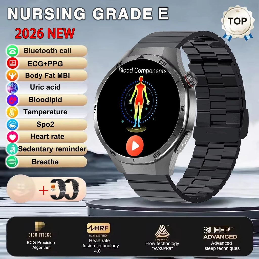 2026 New Nursing Grade ECG+PPG Smart Watch Health Analysis Blood pressure Lipids Uric acid Wireless HD Call Smartwatch Men Women