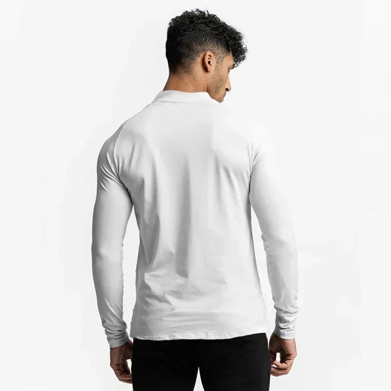 Plain Tight Absorb Sweat Elastic Shirts Gym Bodybuilding Fitness Turtleneck T-shirts Mens Long Sleeve Quick Dry Autumn Clothing
