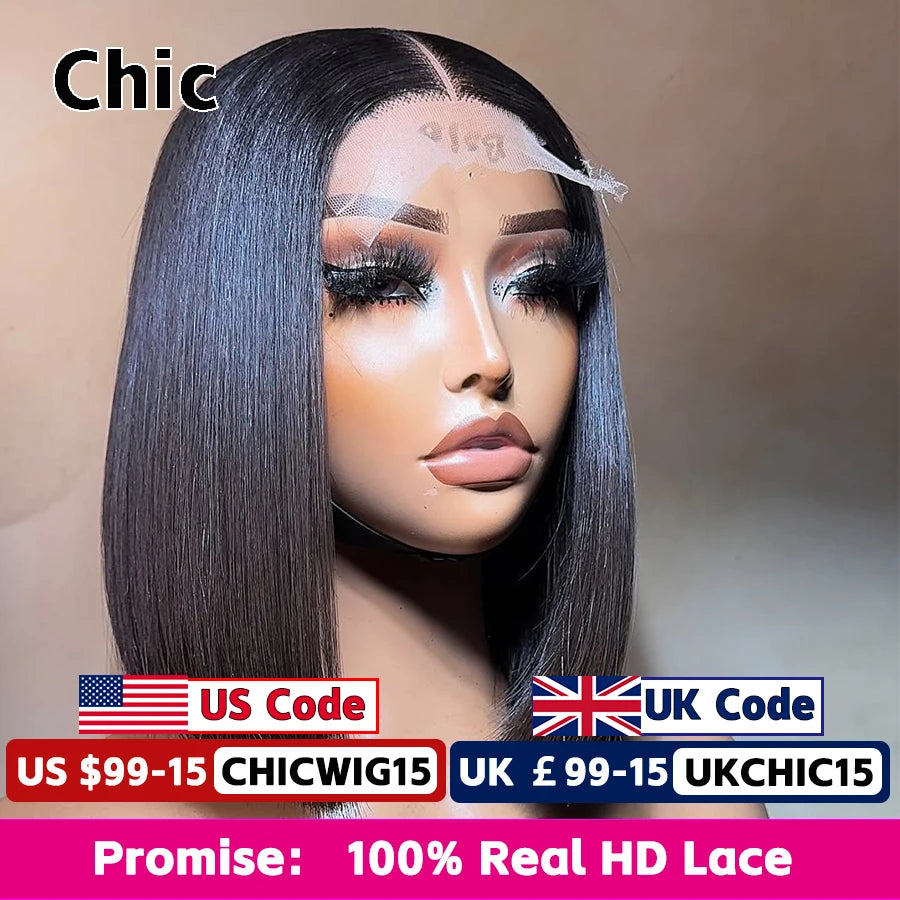 260% Density Real HD 5x5 Lace Closure Wigs Super Double Drawn Vietnamese Virgin Hair Short BOB Wig Glueless Pre Plucked Lace Wig