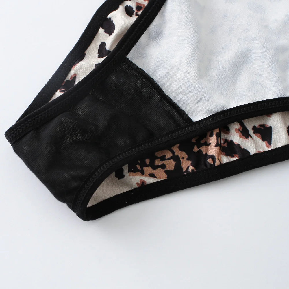 Letter Rhinestone Sports Leopard Sexy Lingerie Set Gathered Push Up Seamless Bra Set Fashion Traceless Thin Fitness Underwear