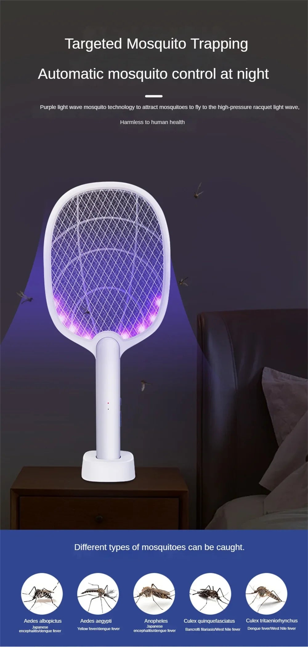 Mosquito Killer Lamp USB Rechargeable Electric Foldable Mosquito Killer Racket Fly Swatter Repellent Lamp Zapper Insects Racket