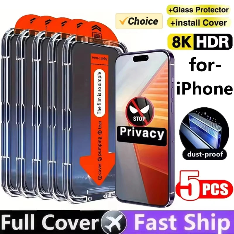 Dust Free Install Tempered Glass For iPhone 16 15 14 Plus 17 Pro Max Air 13 12 Mini 11 XR XS Oleophobic Coating Screen Protector Main image
