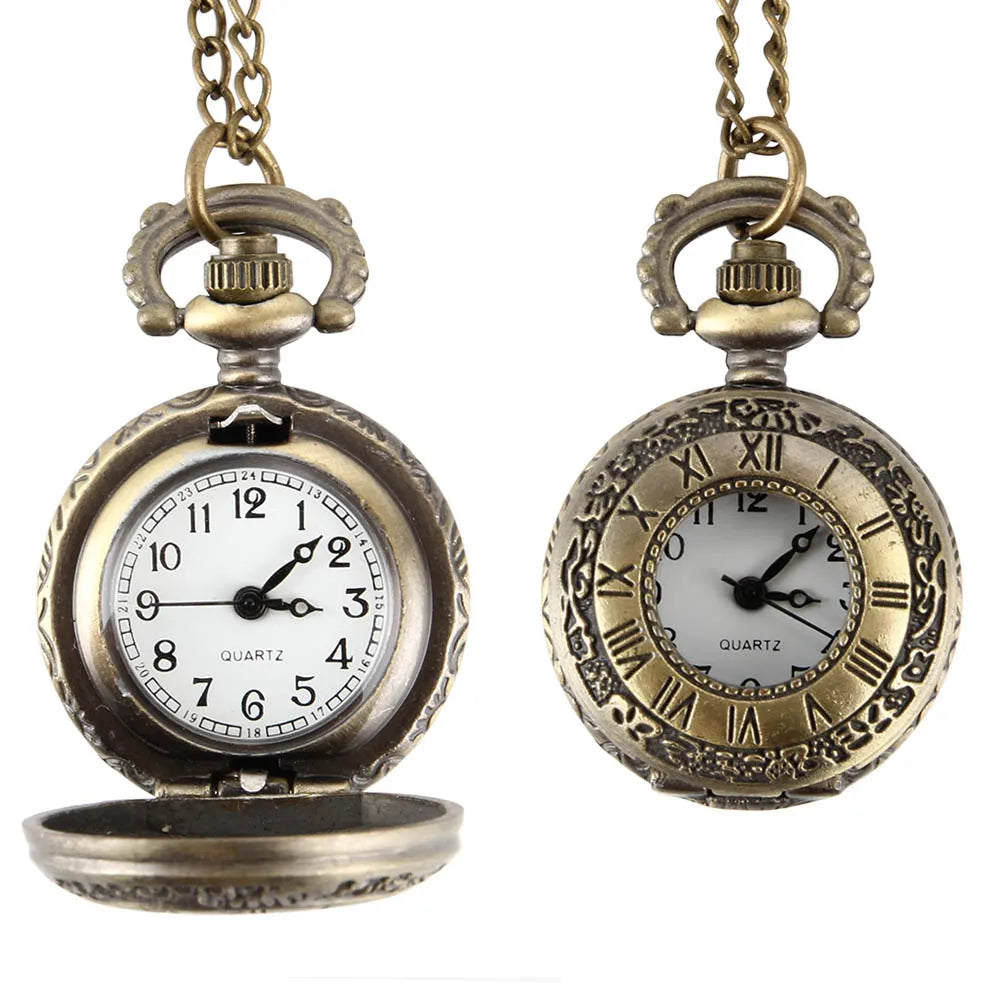 New Fashion Vintage Pocket Watch Alloy Roman Number Dual Time Display Clock Necklace Chain Watches Birthday Gifts Main image
