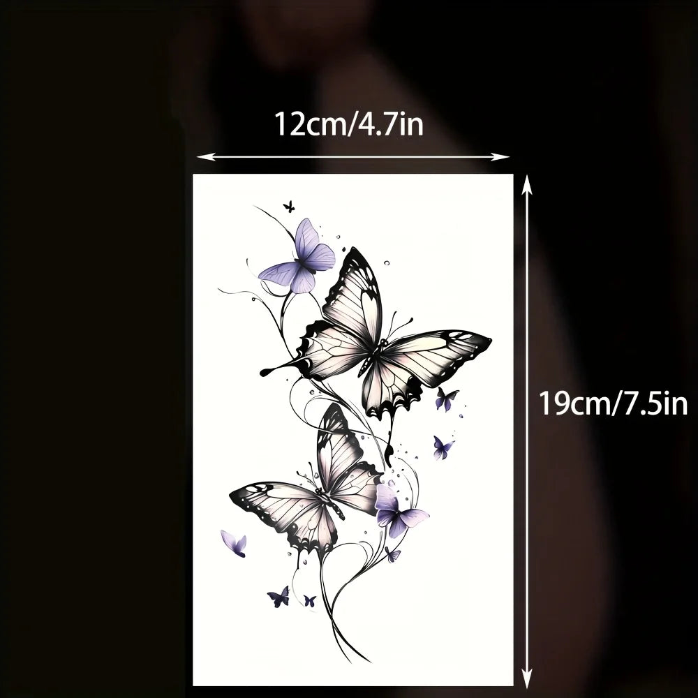 1Pc Fashionable Cool Temporary Tattoo Sticker, Colorful Couple Fake Tattoo, One-Time Use Butterfly Design