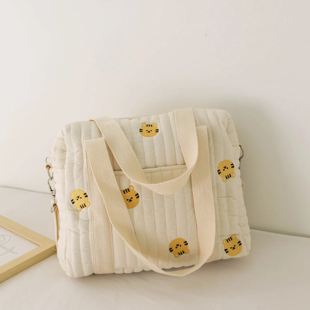Cute Bear Baby Stroller Nappy Bag Korea Embroidery Cotton Mommy Bag Soft Maternity Shoulder Pack Portable Baby Diaper Organizer