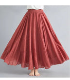 new 2020 Women Linen Cotton Long Skirts Elastic Waist Pleated Maxi Skirts Beach Boho Vintage Summer Skirts Faldas Saia