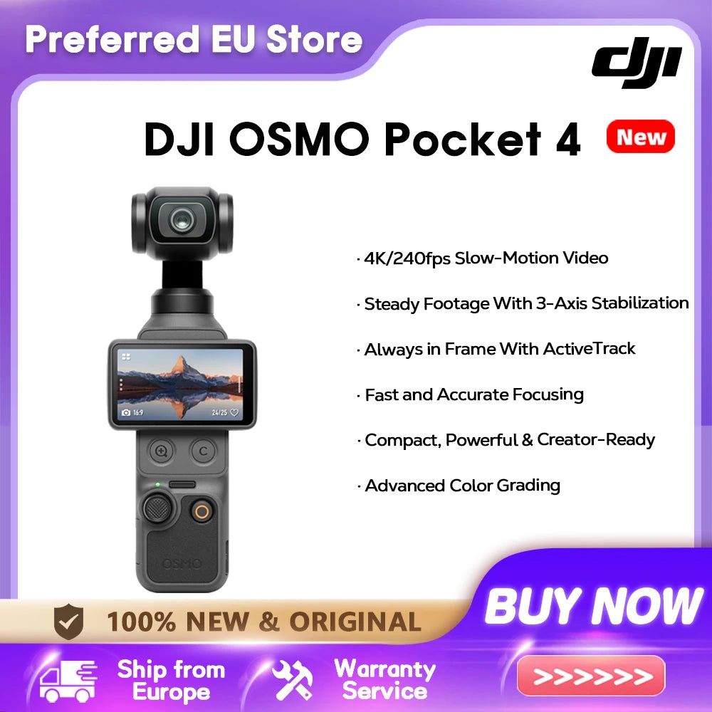 DJI Osmo Pocket 4 Pocket Gimbal Vlog Camera 1″ CMOS & 4K/240fps  3-Axis Stabilization 2× Lossless Zoom 107GB Built-in Storage 2" Rotatable Screen Video Camera for Photography New Original Main image