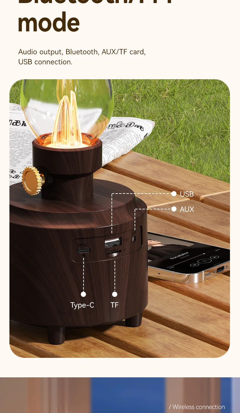 Retro Lamp Style Wireless Bluetooth Speaker with Portable FM Radio and USB Port Bluetooth 5.3 Suitable for Camping Home Decor
