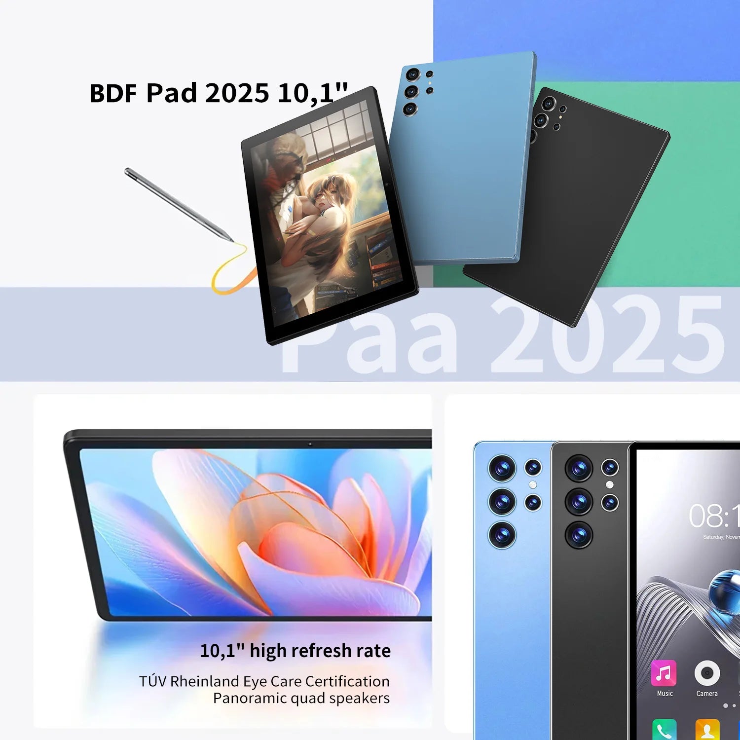 2025 New 10.1 Inch Octa Core Android Tablets 6GB RAM 128GB ROM 4G Dual SIM Network AI Speed-up Tablet Bluetooth WiFi 6000mAh