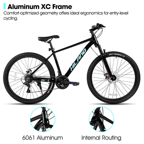 HILAND 26 inch aluminum alloy mountain bike for men and women, 21 speed bike with mechanical disc brakes, front suspension fork